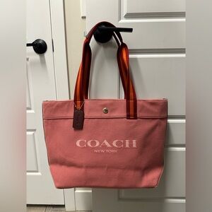 Coach Pink Canvas Tote with Red Straps